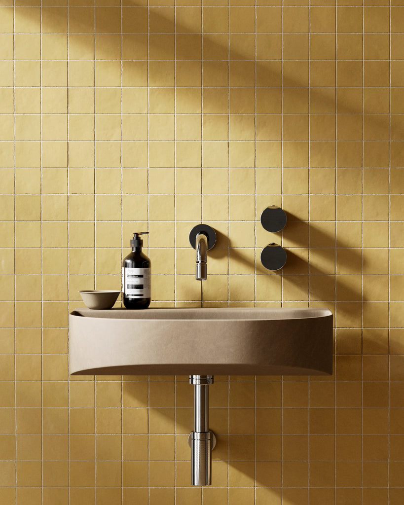 Zellige Honey Yellow Square Tile PBR Texture - Example Scene Visualization | Superellipse