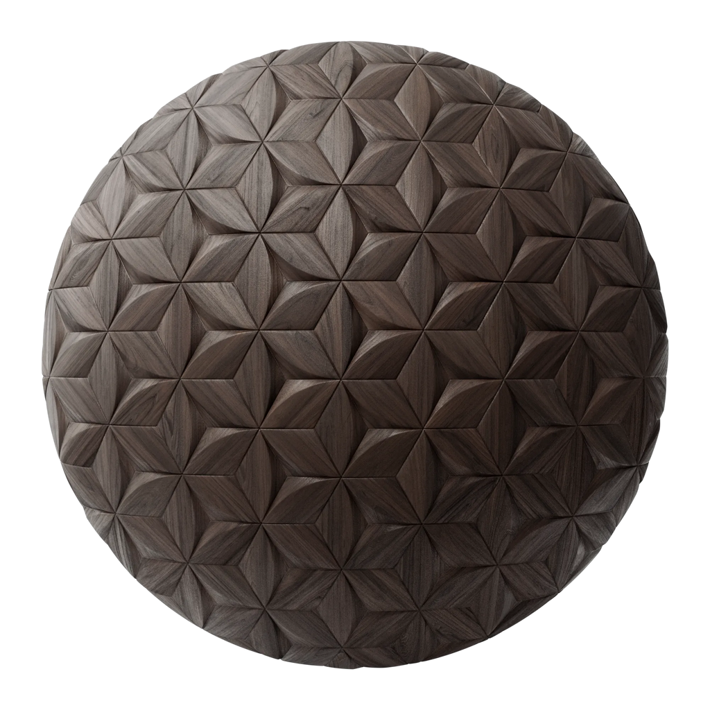 Arched Rhombus Walnut Wood Panel PBR Texture - Sphere Swatch Preview | Superellipse
