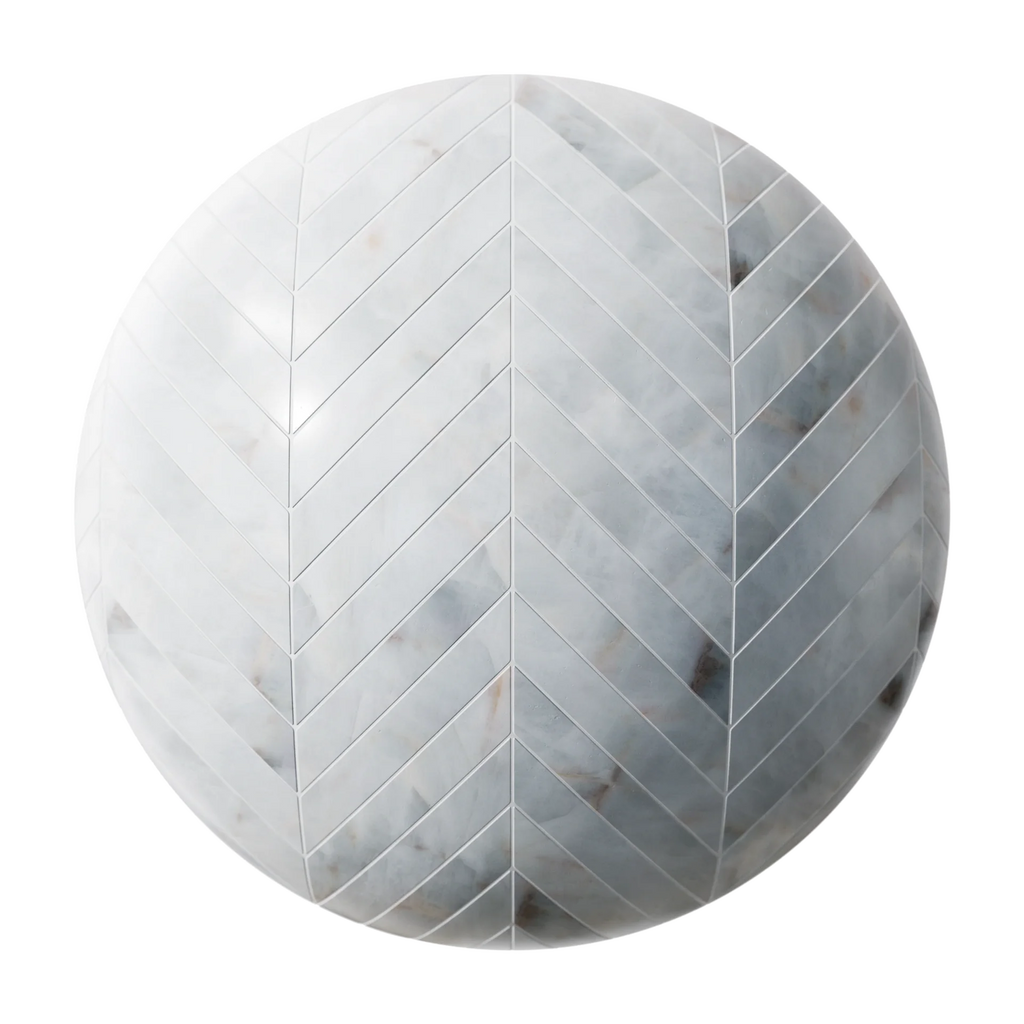 White Onyx Polished Chevron Tiles PBR Texture - Sphere Swatch Preview | Superellipse