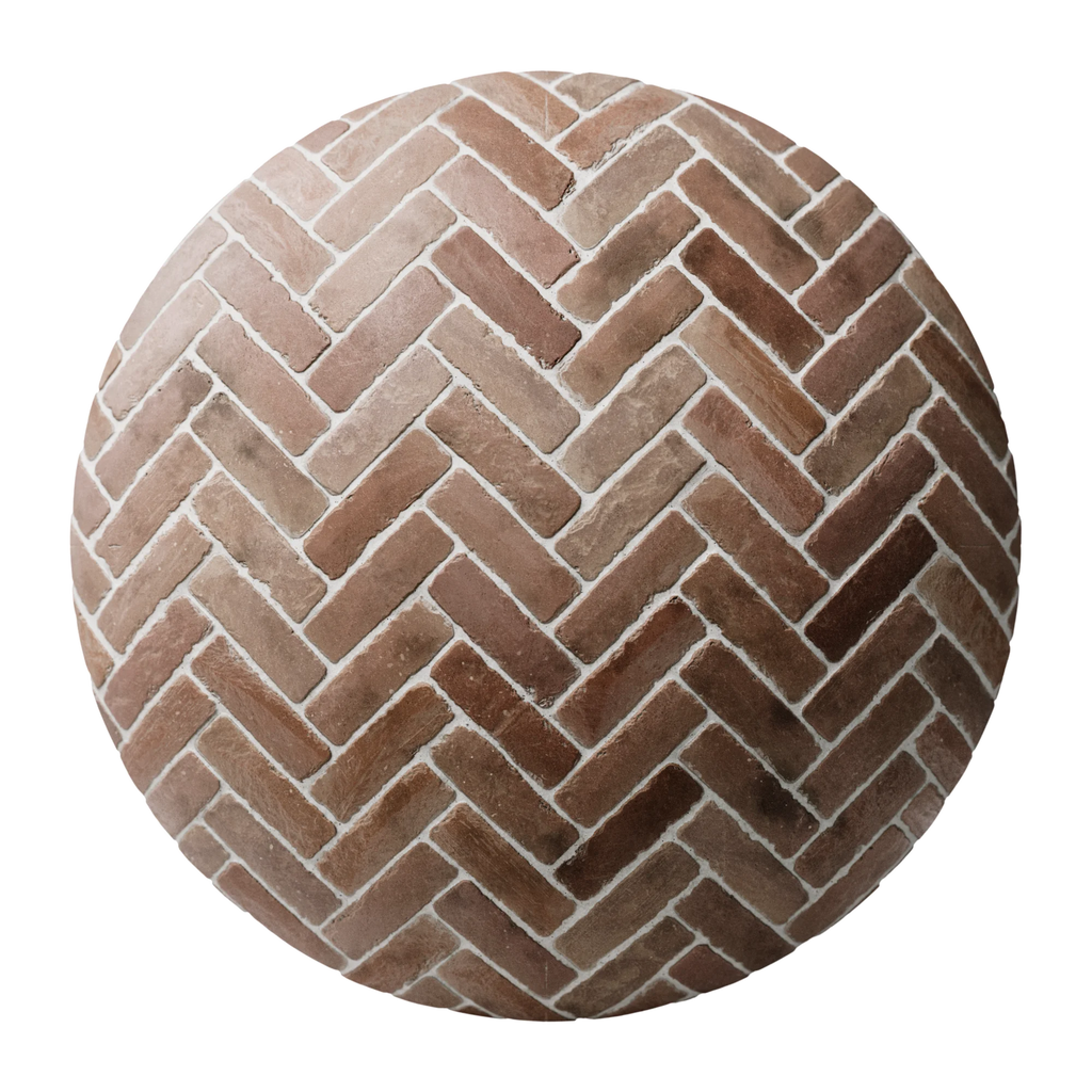 Terracotta Traditional Rustic Herringbone Tiles PBR Texture - Sphere Swatch Preview | Superellipse