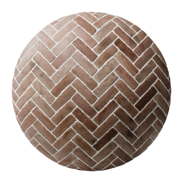 Terracotta Traditional Rustic Herringbone Tiles PBR Texture - Sphere Swatch Preview | Superellipse