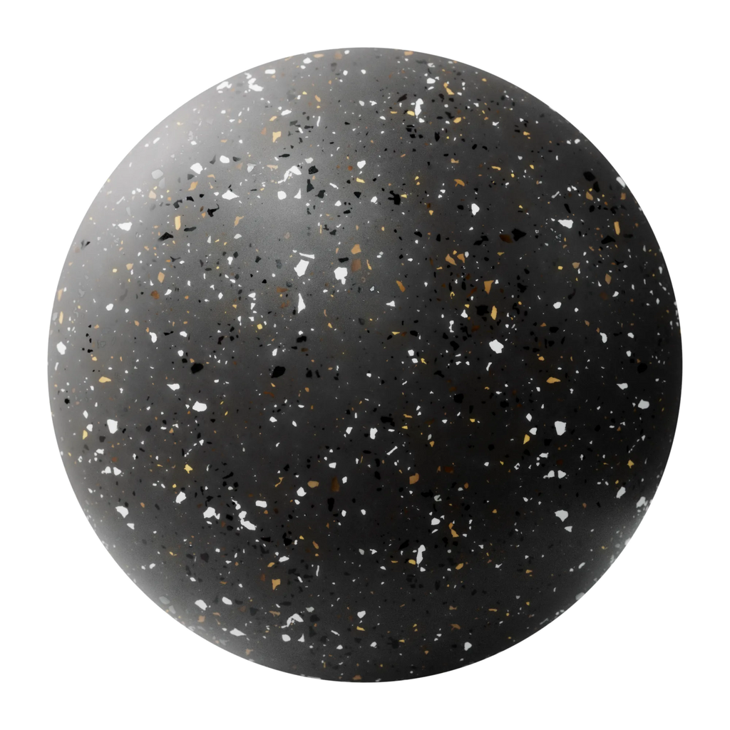 Deep Cocoa Recycled Terrazzo Plastic PBR Texture - Sphere Swatch Preview | Superellipse