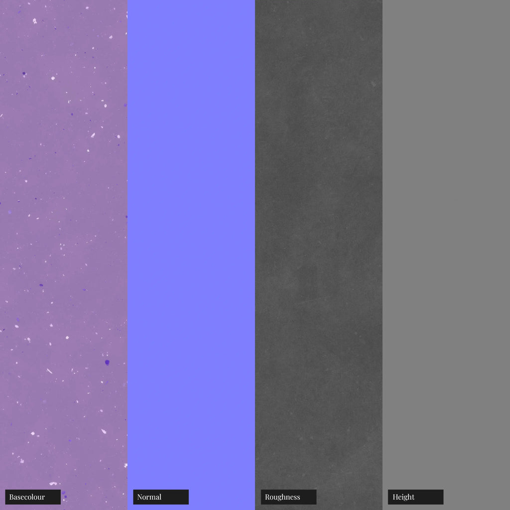 Heather Purple Terrazzo Plastic Small PBR Texture - Example Scene Visualization | Superellipse