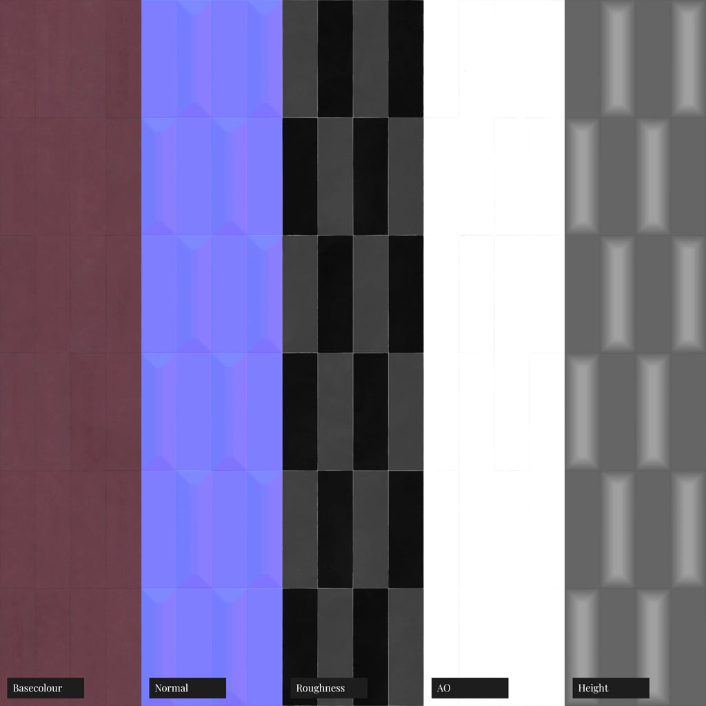 Checker Bevelled Mulberry Stacked Tile PBR Texture - Example Scene Visualization | Superellipse