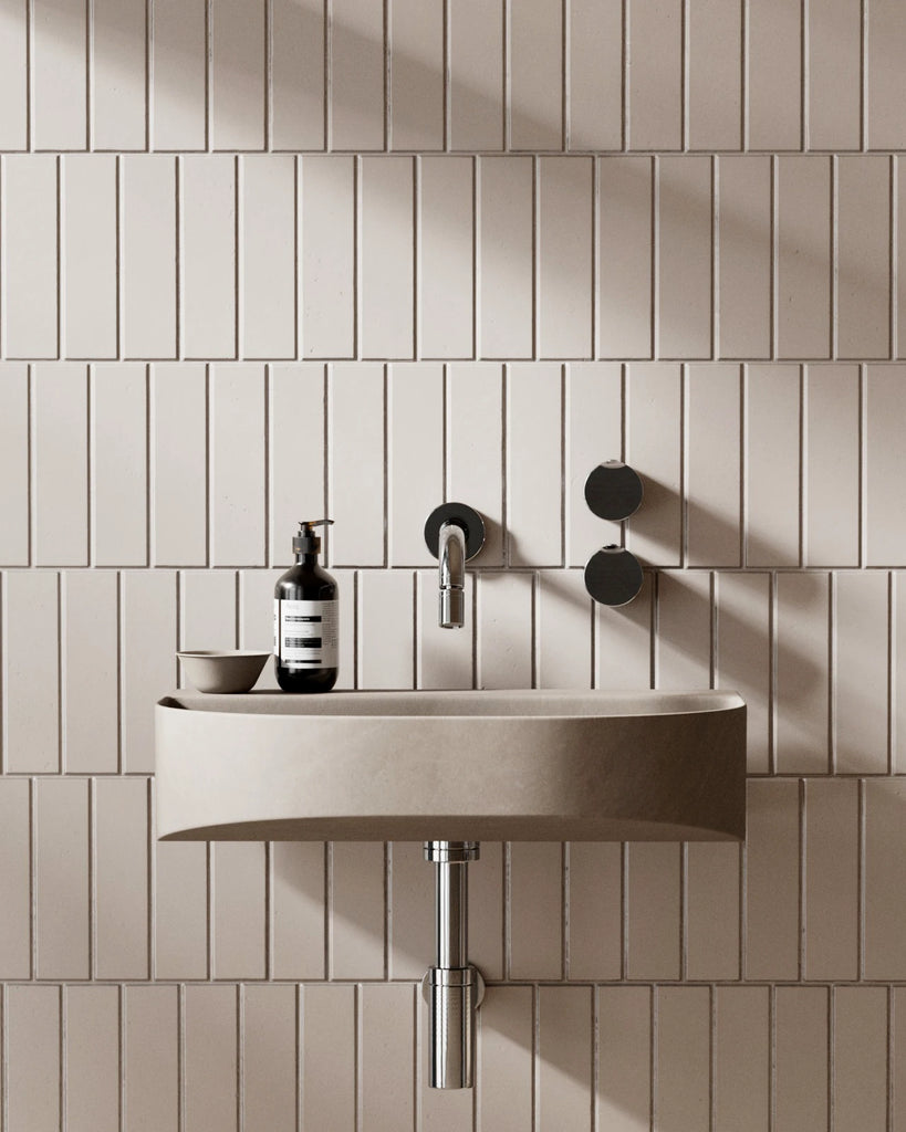Offset Matte Soft Beige Tile PBR Texture - Example Scene Visualization | Superellipse