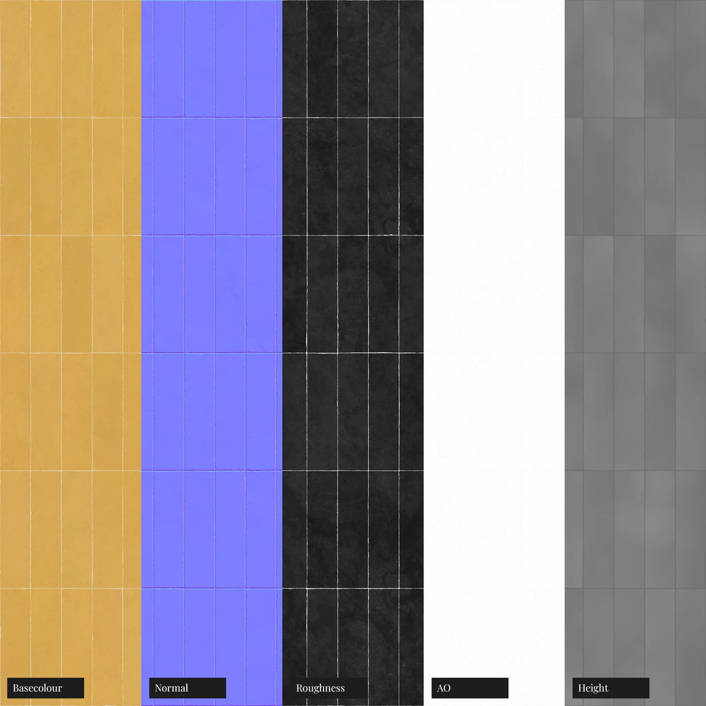 Zellige Yellow Vertical Subway Tile PBR Texture - Example Scene Visualization | Superellipse