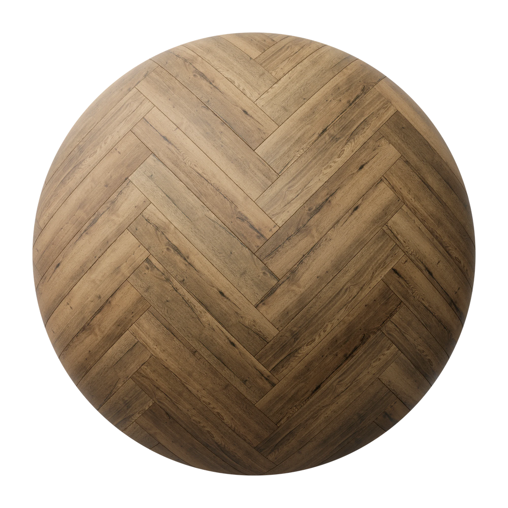 Rustic Oak Wood Herringbone Floor PBR Texture - Sphere Swatch Preview | Superellipse