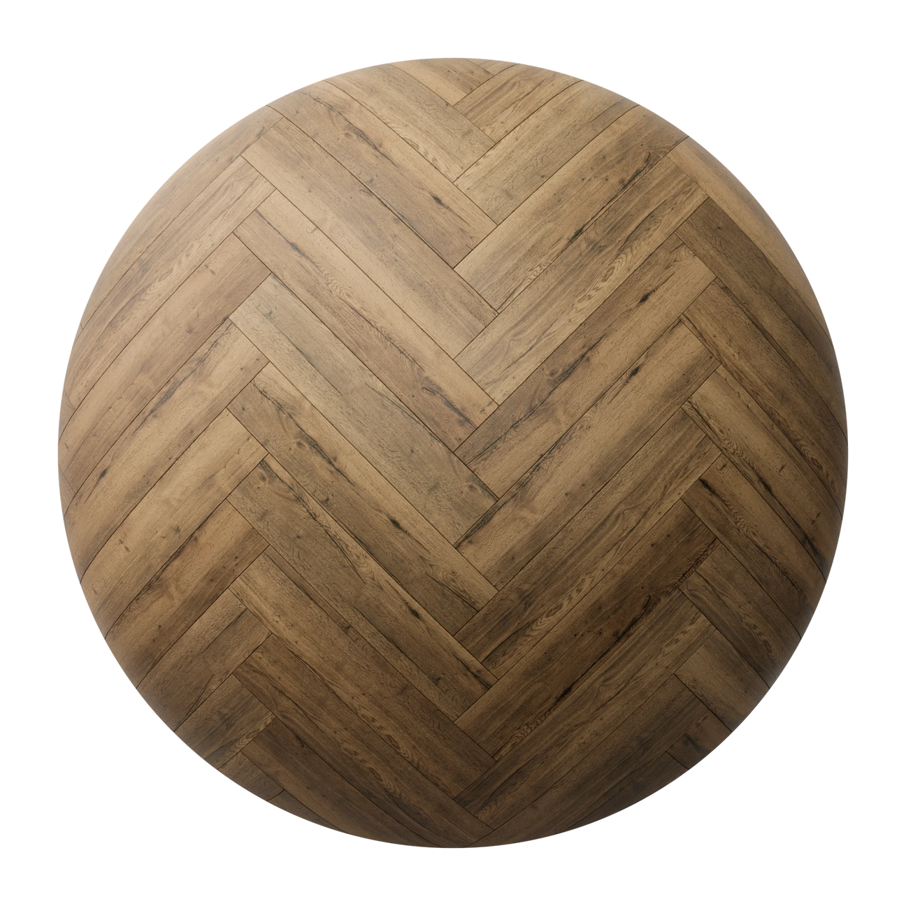 Rustic Oak Wood Herringbone Floor PBR Texture - Sphere Swatch Preview | Superellipse