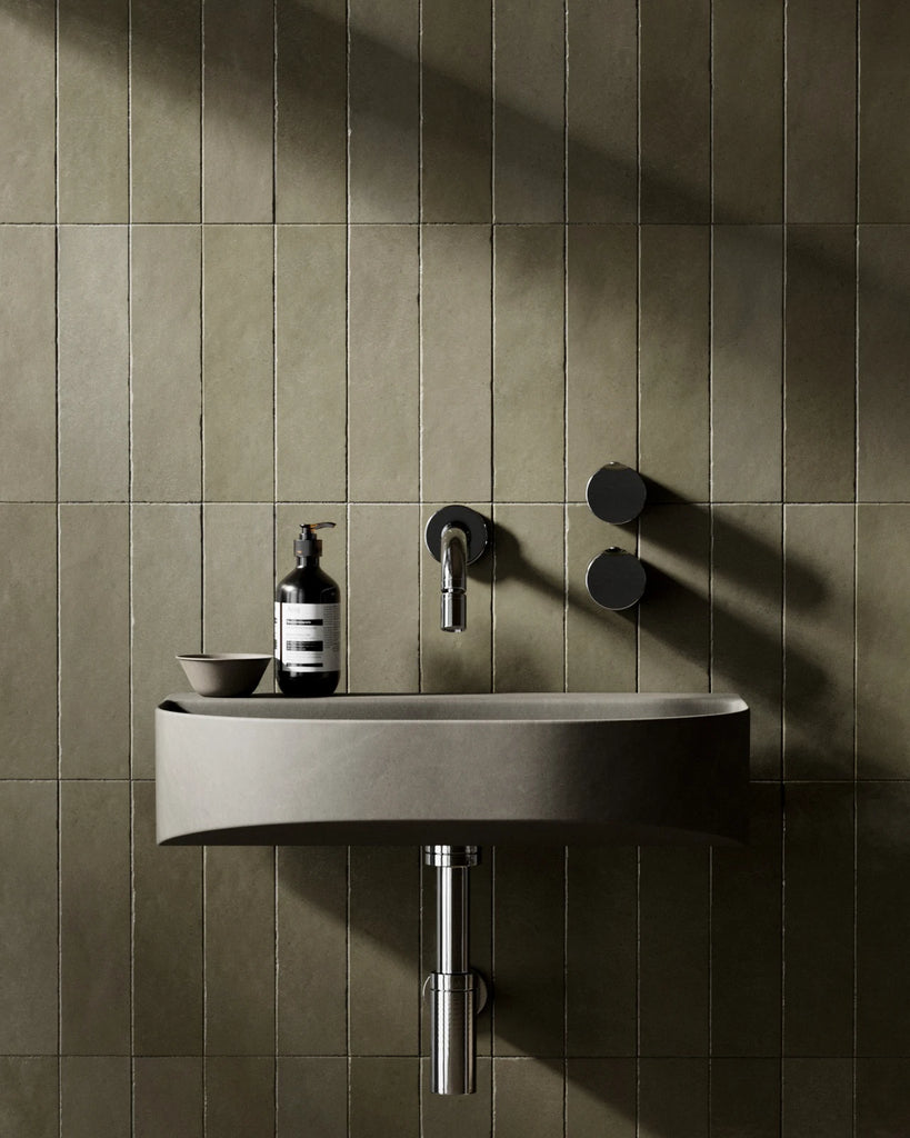 Zellige Olive Vertical Tile PBR Texture - Example Scene Visualization | Superellipse
