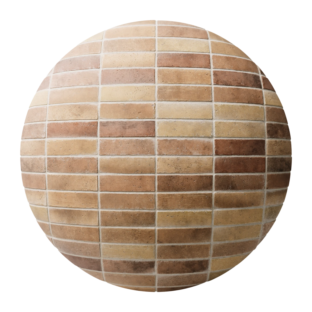 Terracotta Mixed Fired Brick Tiles PBR Texture - Sphere Swatch Preview | Superellipse