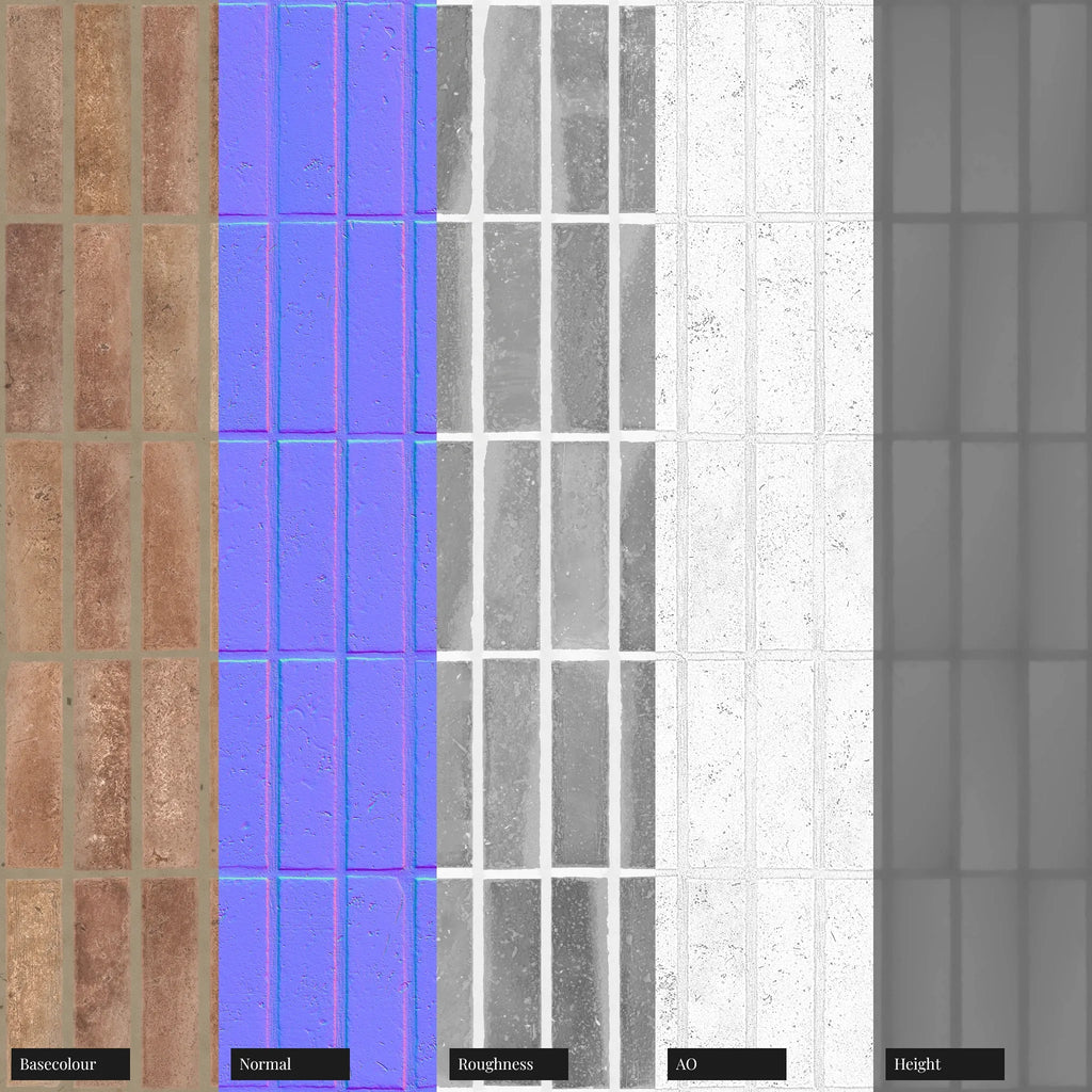 Terracotta Stacked Contemporary Brick Tiles PBR Texture - Example Scene Visualization | Superellipse