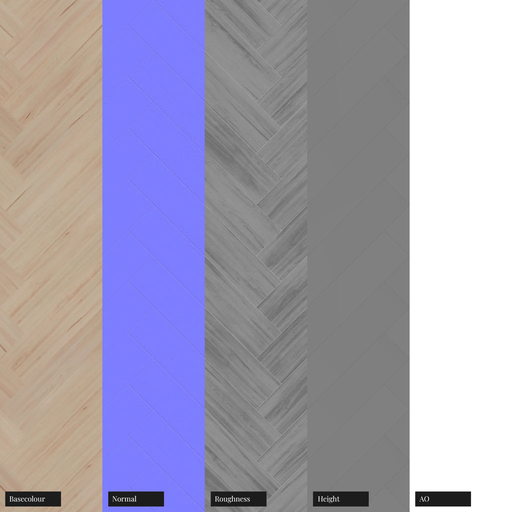 Douglas Fir Herringbone Wood Floor PBR Texture - Example Scene Visualization | Superellipse