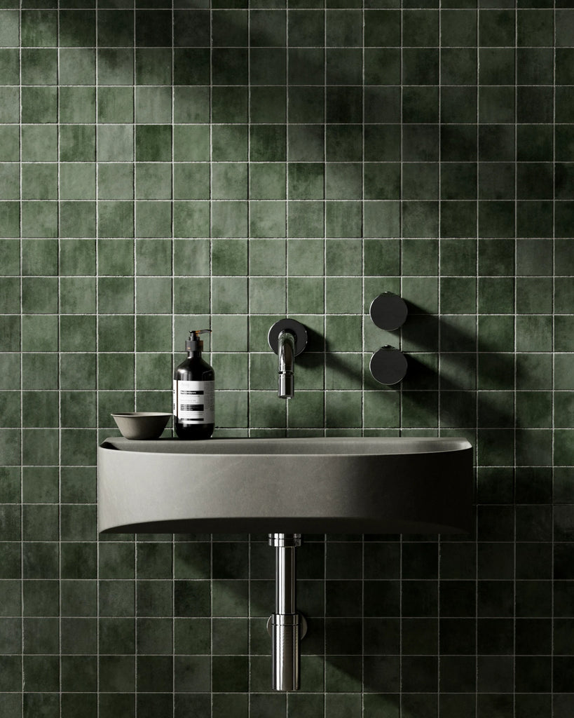 Zellige Avocado Square Ceramic Tile PBR Texture - Example Scene Visualization | Superellipse