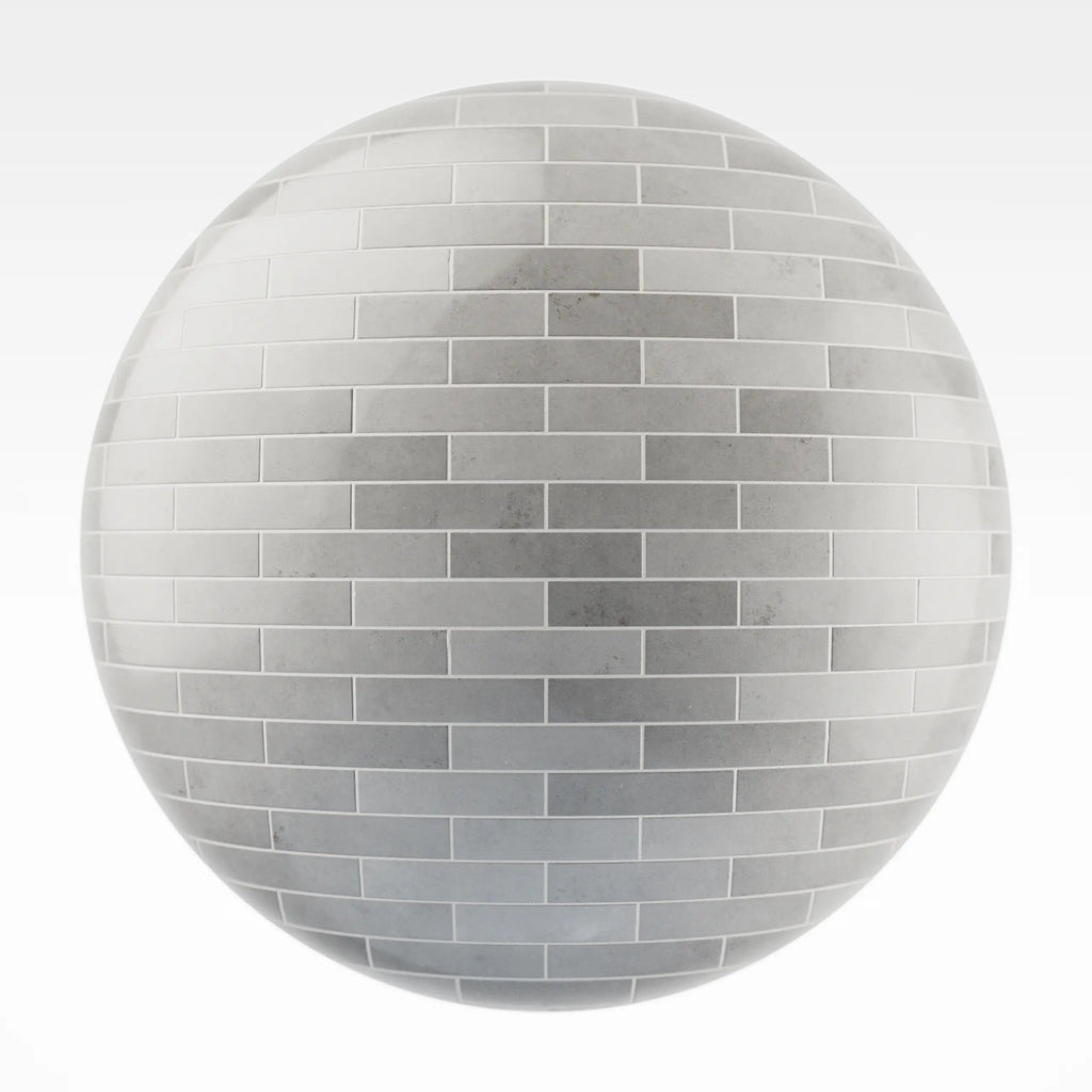 Zellige French Grey Brickbond Tile PBR Texture - Sphere Swatch Preview | Superellipse
