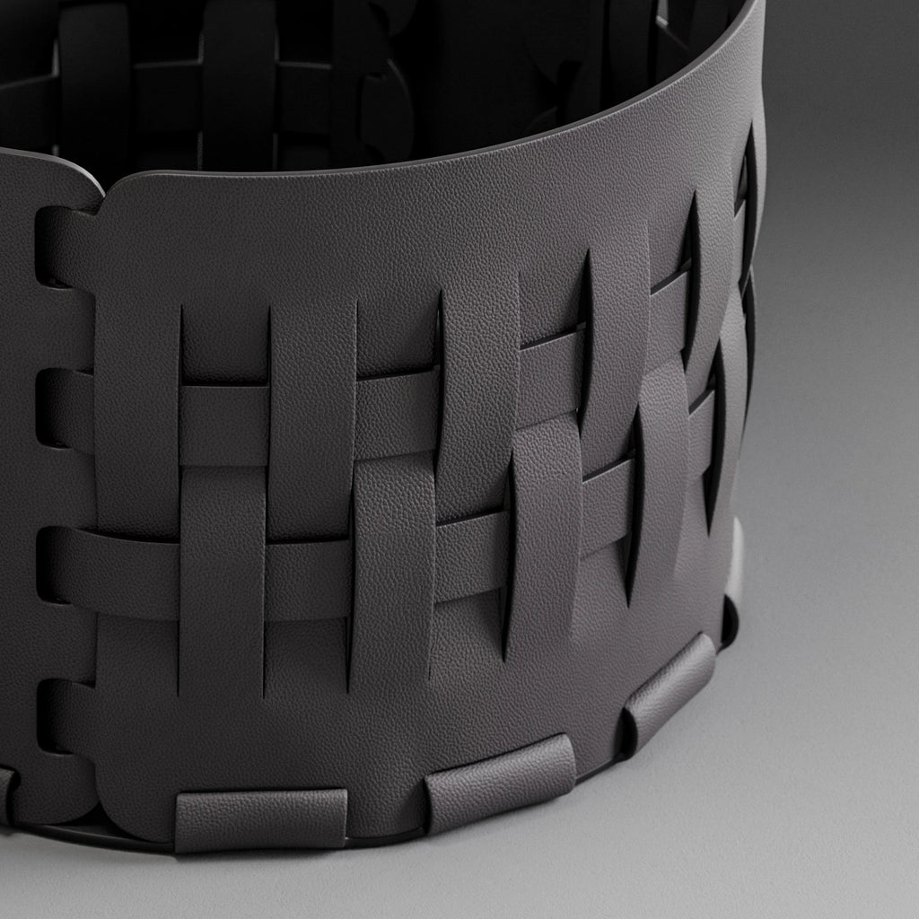Faux Leather Embossed Grain Noir Black PBR Texture - Example Scene Visualization | Superellipse