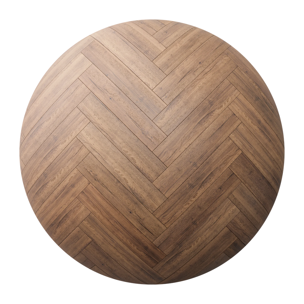 English Chestnut Oak Herringbone Wood Floor PBR Texture - Sphere Swatch Preview | Superellipse