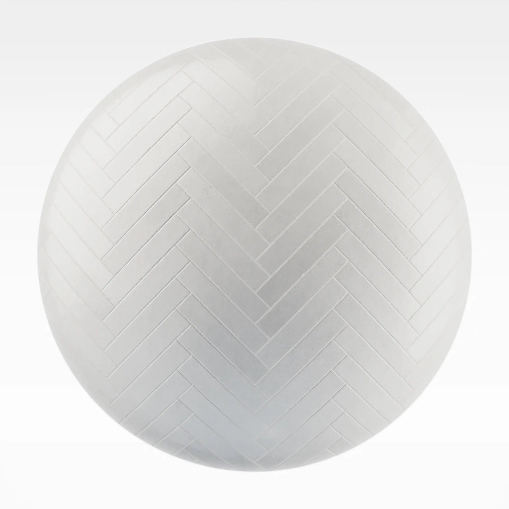 Zellige Contemporary White Herringbone Tile PBR Texture - Sphere Swatch Preview | Superellipse