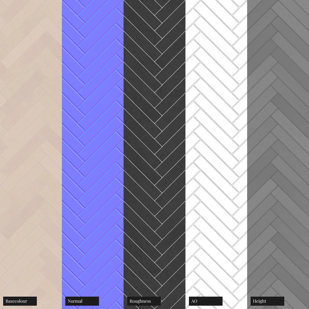 Herringbone Matte Soft Beige Tile PBR Texture - Example Scene Visualization | Superellipse