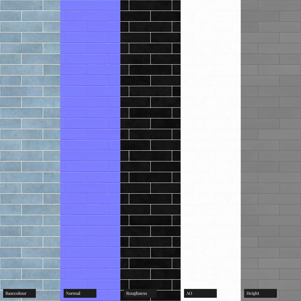 Zellige Blue Lagoon Brickbond Tile PBR Texture - Example Scene Visualization | Superellipse