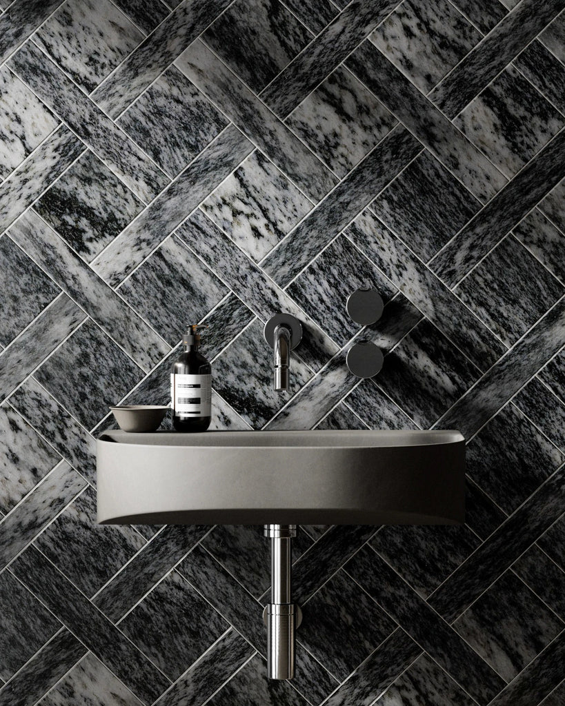Thundercloud Granite Basketweave Tiles PBR Texture - Example Scene Visualization | Superellipse