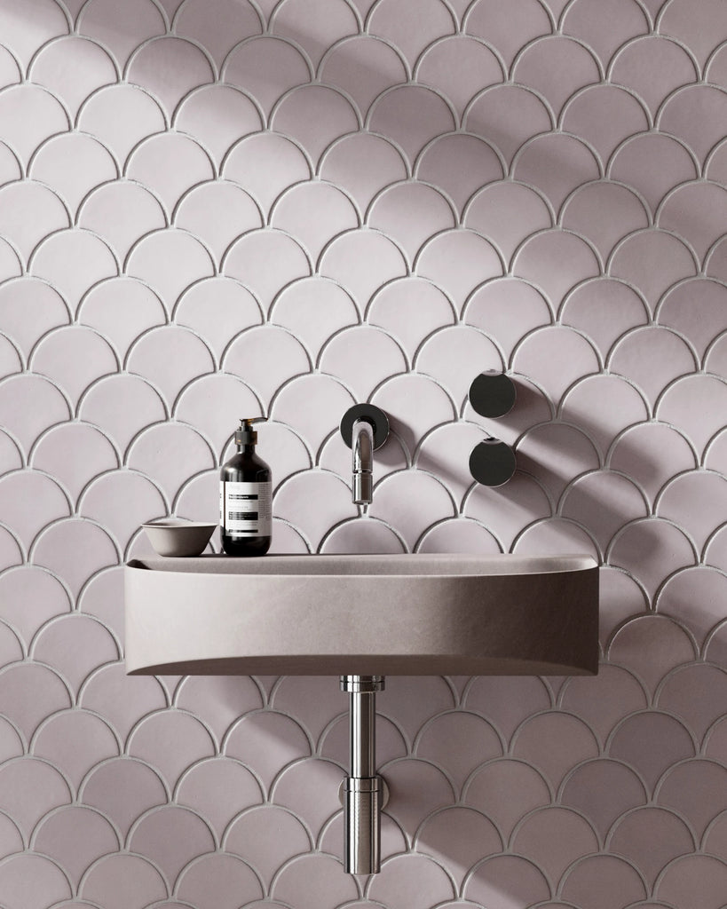 Pastel Pink Scallop Ceramic Tile PBR Texture - Example Scene Visualization | Superellipse