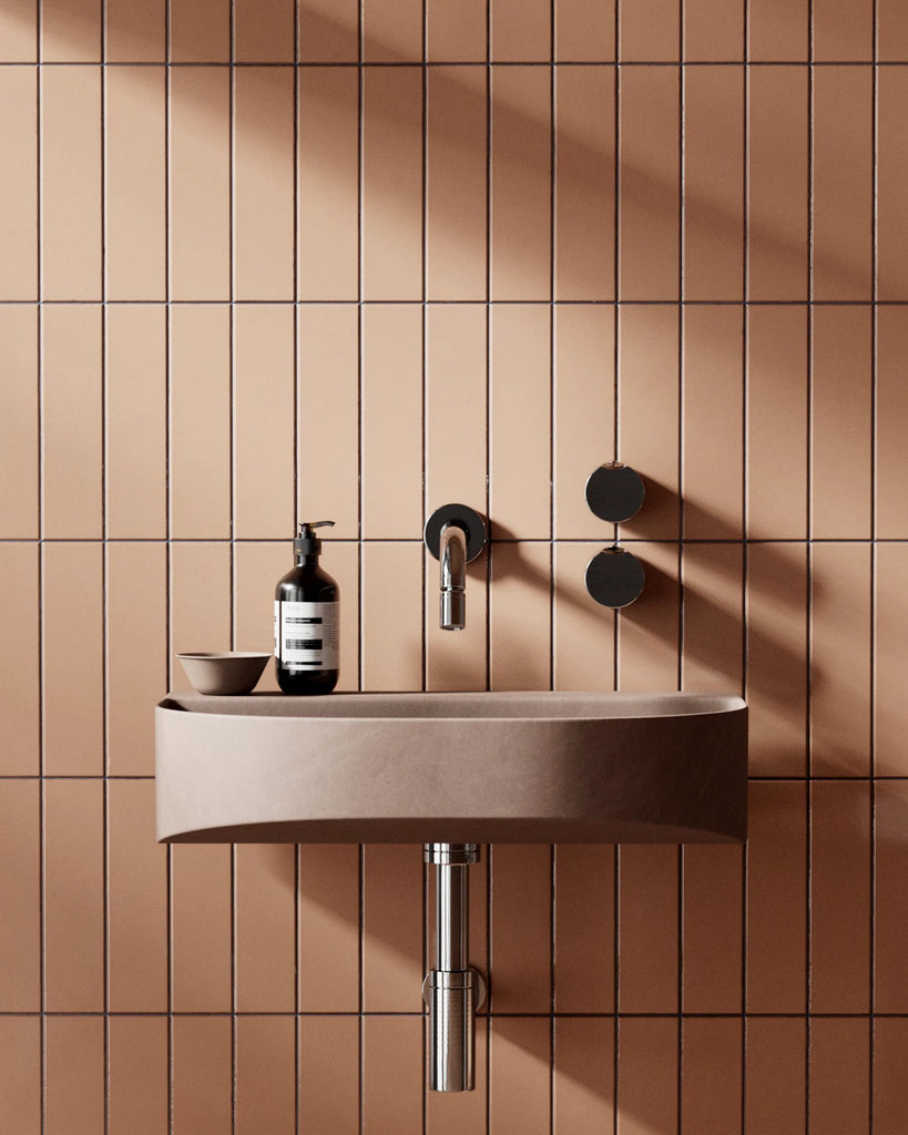 Contemporary Apricot Tile Coordinated Grout PBR Texture - Example Scene Visualization | Superellipse