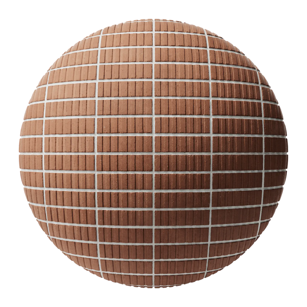 Grooved Red Clay Brick Facade Stack Bond PBR Texture - Sphere Swatch Preview | Superellipse
