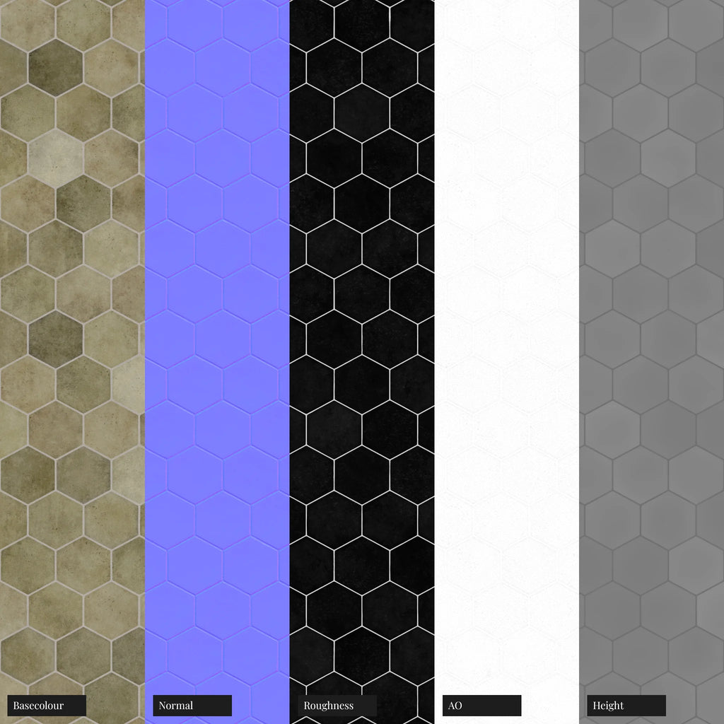 Hoxton Olive Garden Hex Tile PBR Texture - Example Scene Visualization | Superellipse