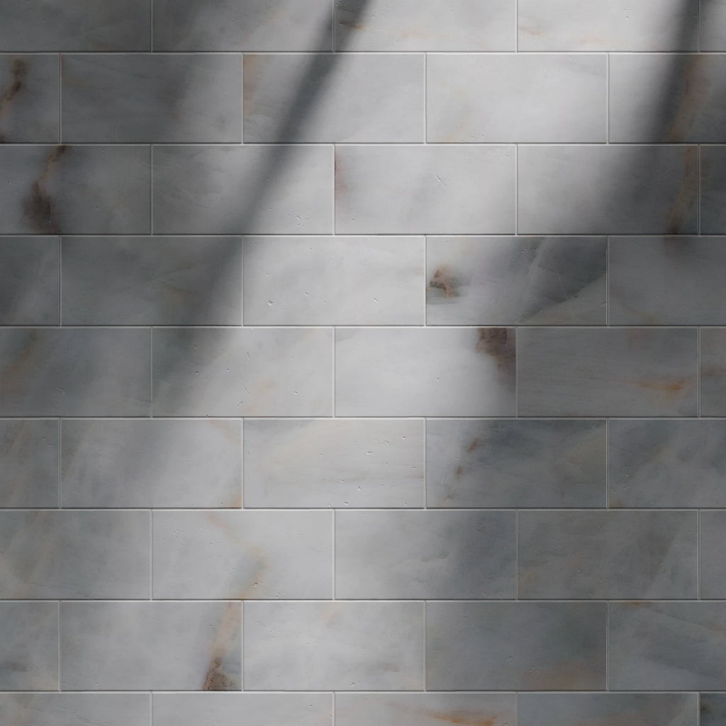 White Onyx Polished Brickbond Tiles PBR Texture - Example Scene Visualization | Superellipse