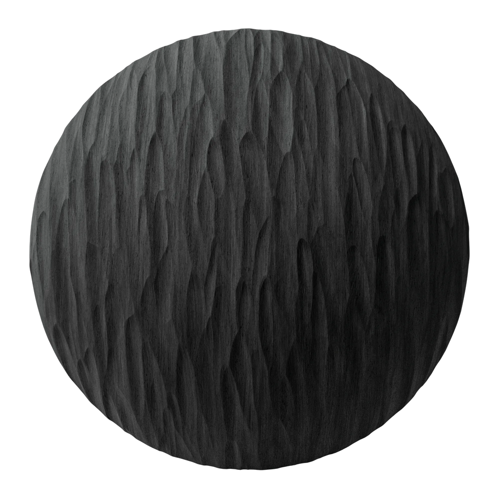 Chiselled Hardwood Black Wax Finish PBR Texture - Sphere Swatch Preview | Superellipse