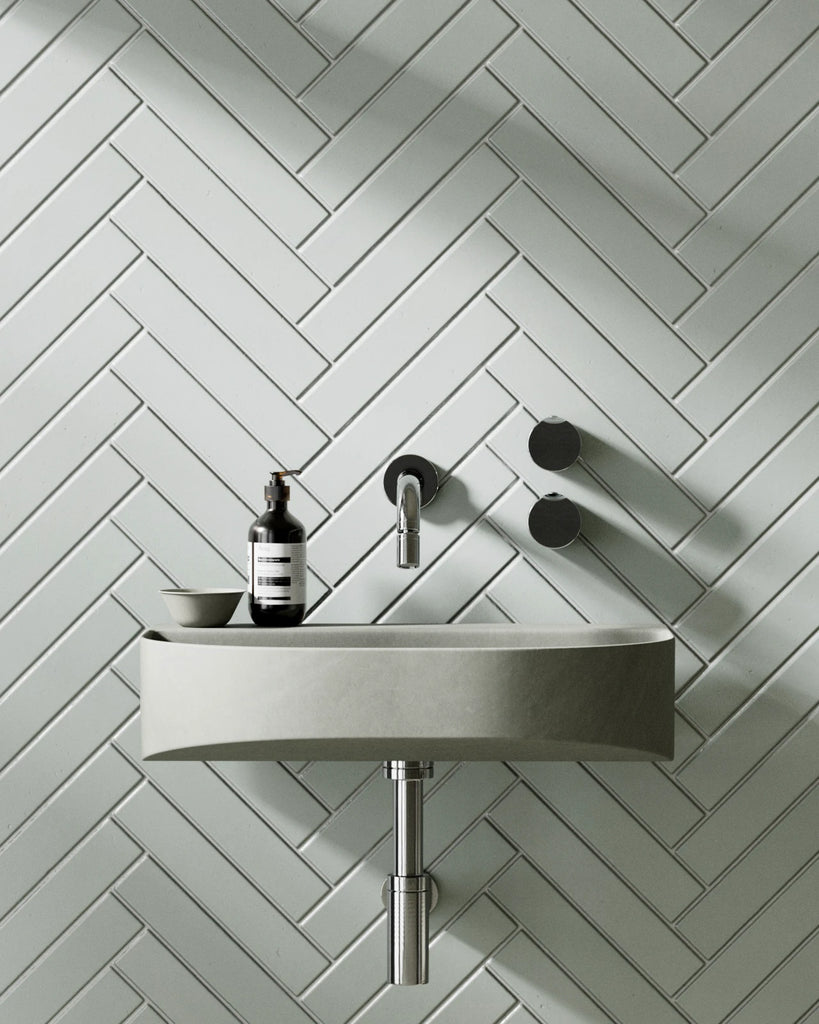 Herringbone Matte Summer Teal Tile PBR Texture - Example Scene Visualization | Superellipse