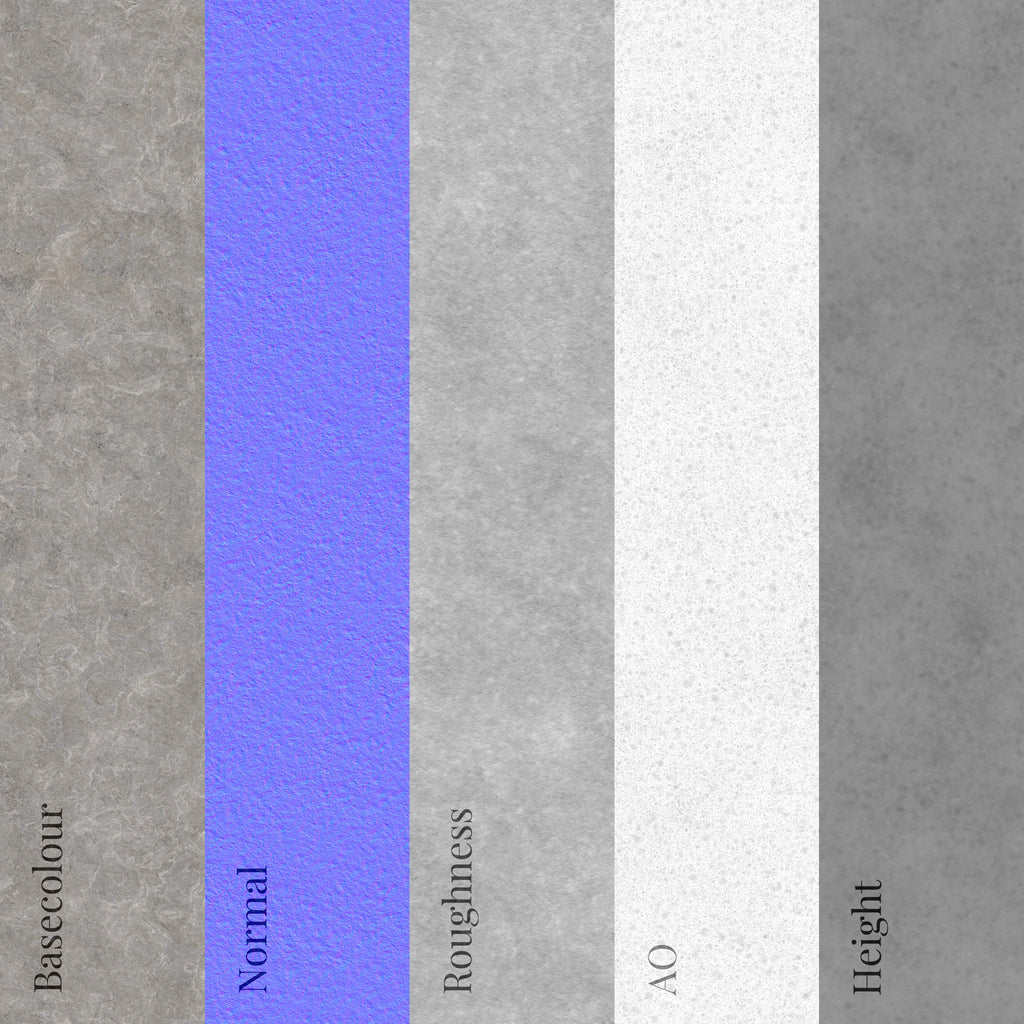 Ash Grey Bush Hammered Limestone PBR Texture - Example Scene Visualization | Superellipse