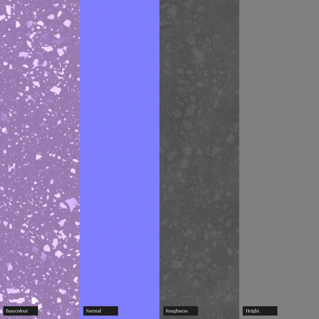 Heather Purple Terrazzo Plastic PBR Texture - Example Scene Visualization | Superellipse