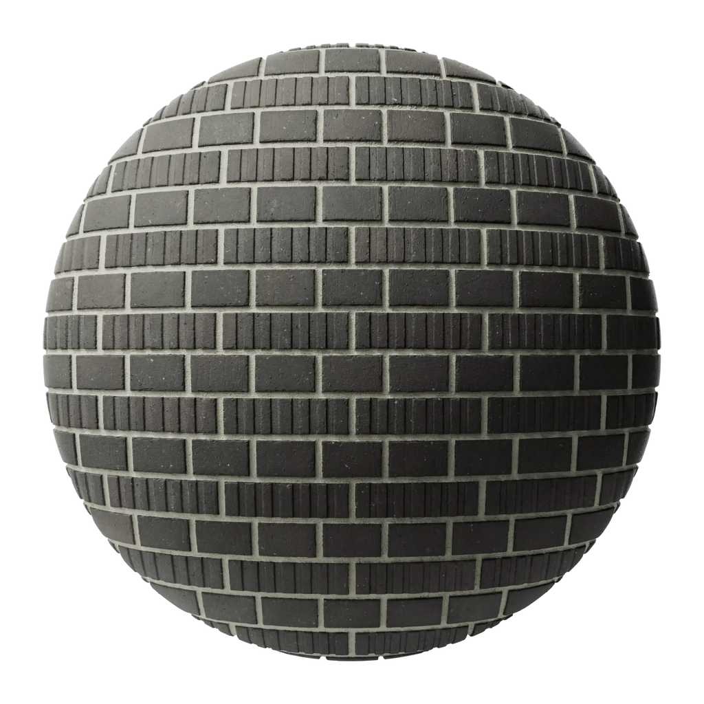 Grooved Graphite Black Brick English Bond PBR Texture - Sphere Swatch Preview | Superellipse