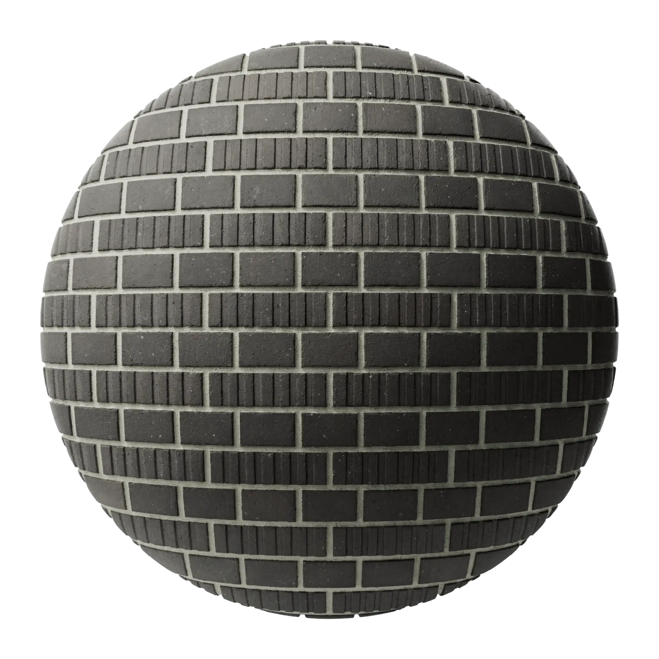 Grooved Graphite Black Brick English Bond PBR Texture - Sphere Swatch Preview | Superellipse