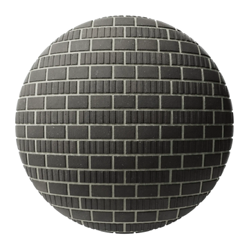 Grooved Graphite Black Brick English Bond PBR Texture - Sphere Swatch Preview | Superellipse