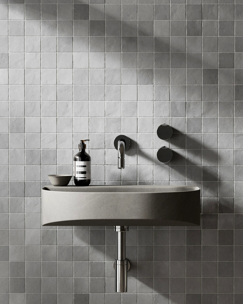 Zellige Neutral Grey Square Tile PBR Texture - Example Scene Visualization | Superellipse