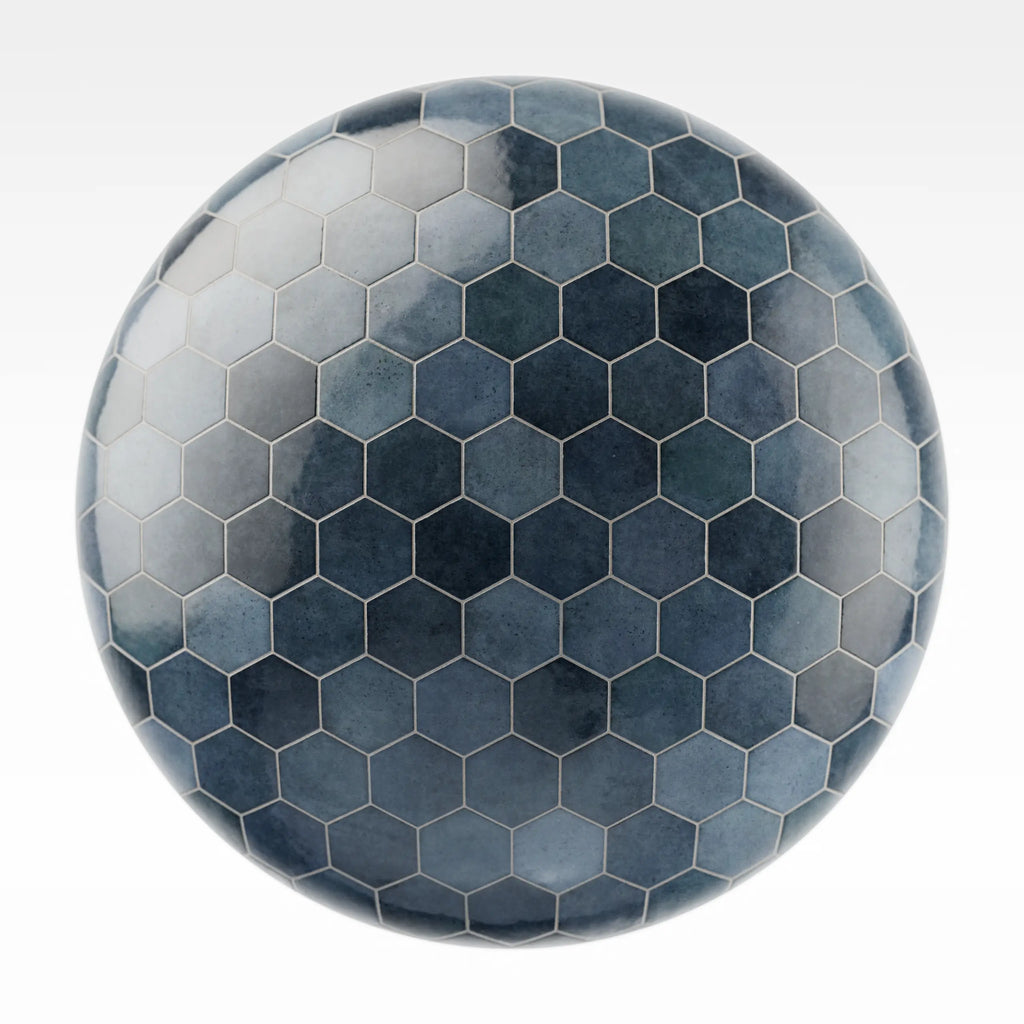 Hoxton Slate Blue Hex Tile PBR Texture - Sphere Swatch Preview | Superellipse
