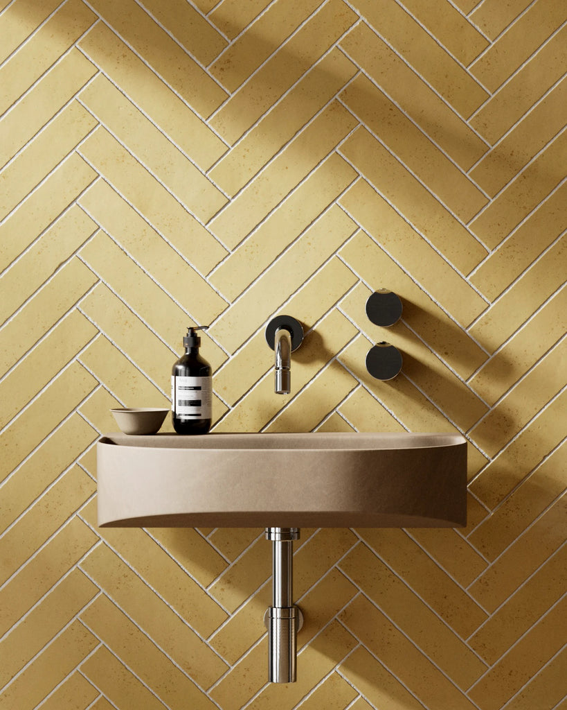 Zellige Canary Yellow Herringbone Tile PBR Texture - Example Scene Visualization | Superellipse