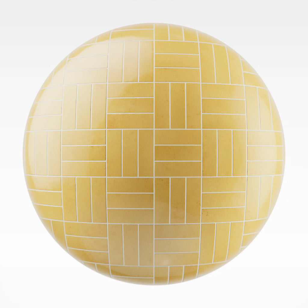 Zellige Honey Yellow Basketweave Tile PBR Texture - Sphere Swatch Preview | Superellipse