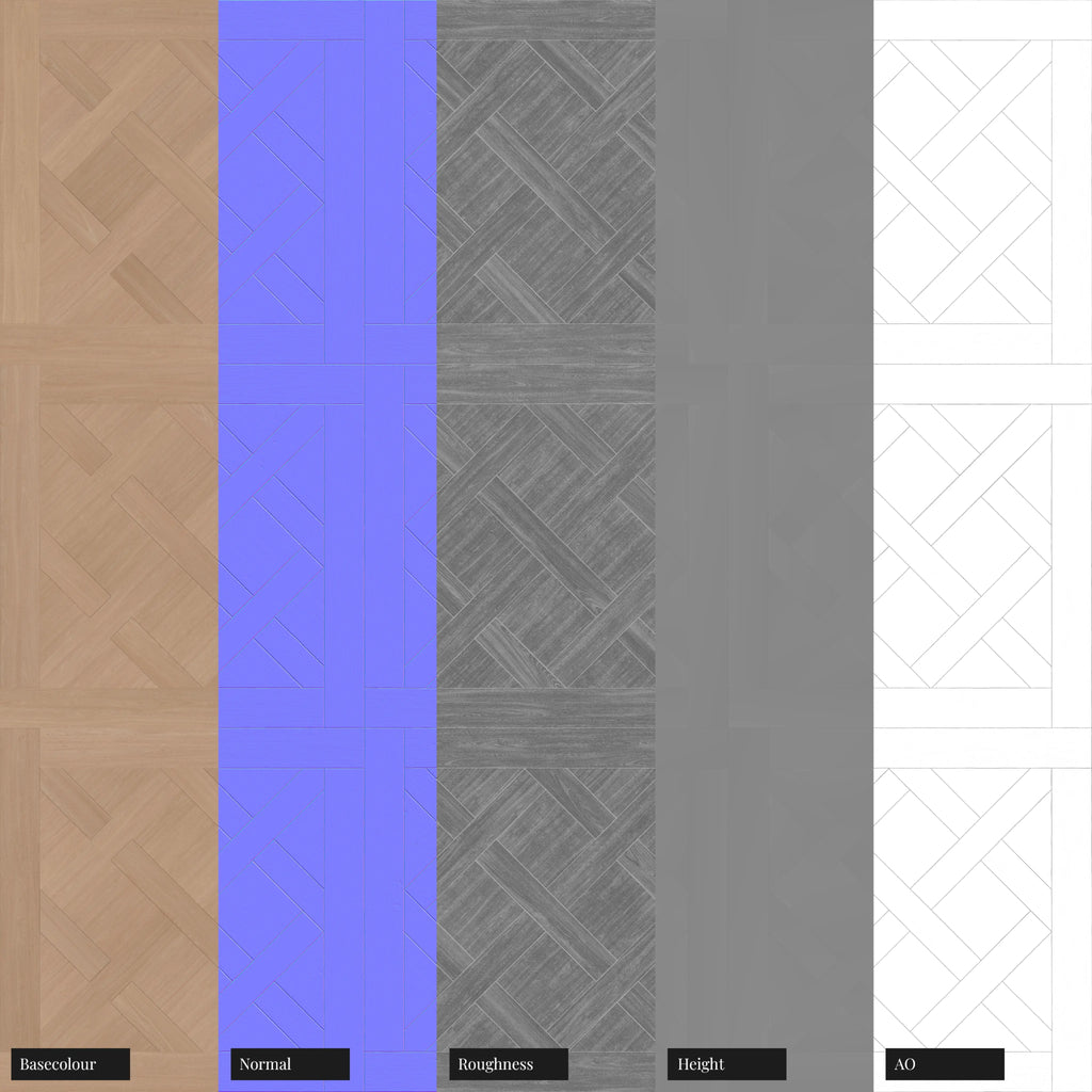 Beech Versailles Parquet Wood Floor PBR Texture - Example Scene Visualization | Superellipse