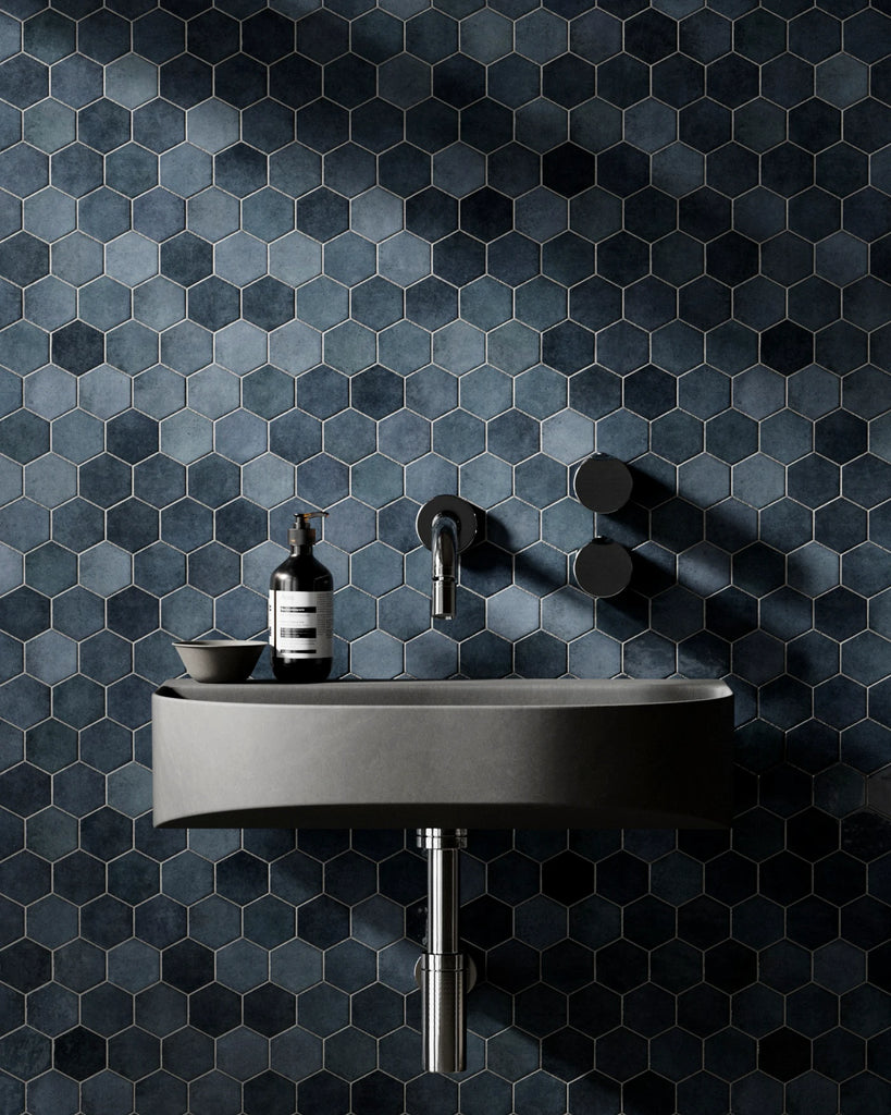 Hoxton Slate Blue Hex Tile PBR Texture - Example Scene Visualization | Superellipse