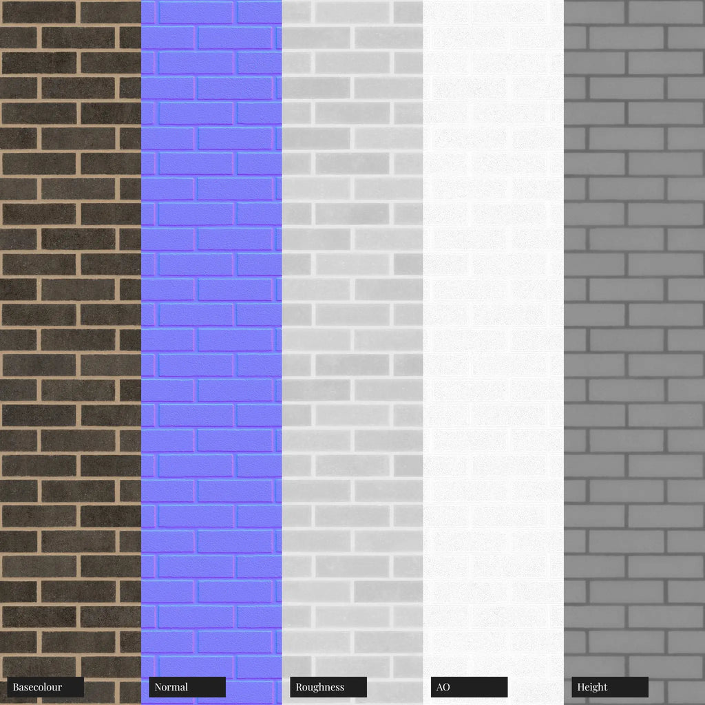 Belden Black Sandfaced Brick Running Bond PBR Texture - Example Scene Visualization | Superellipse