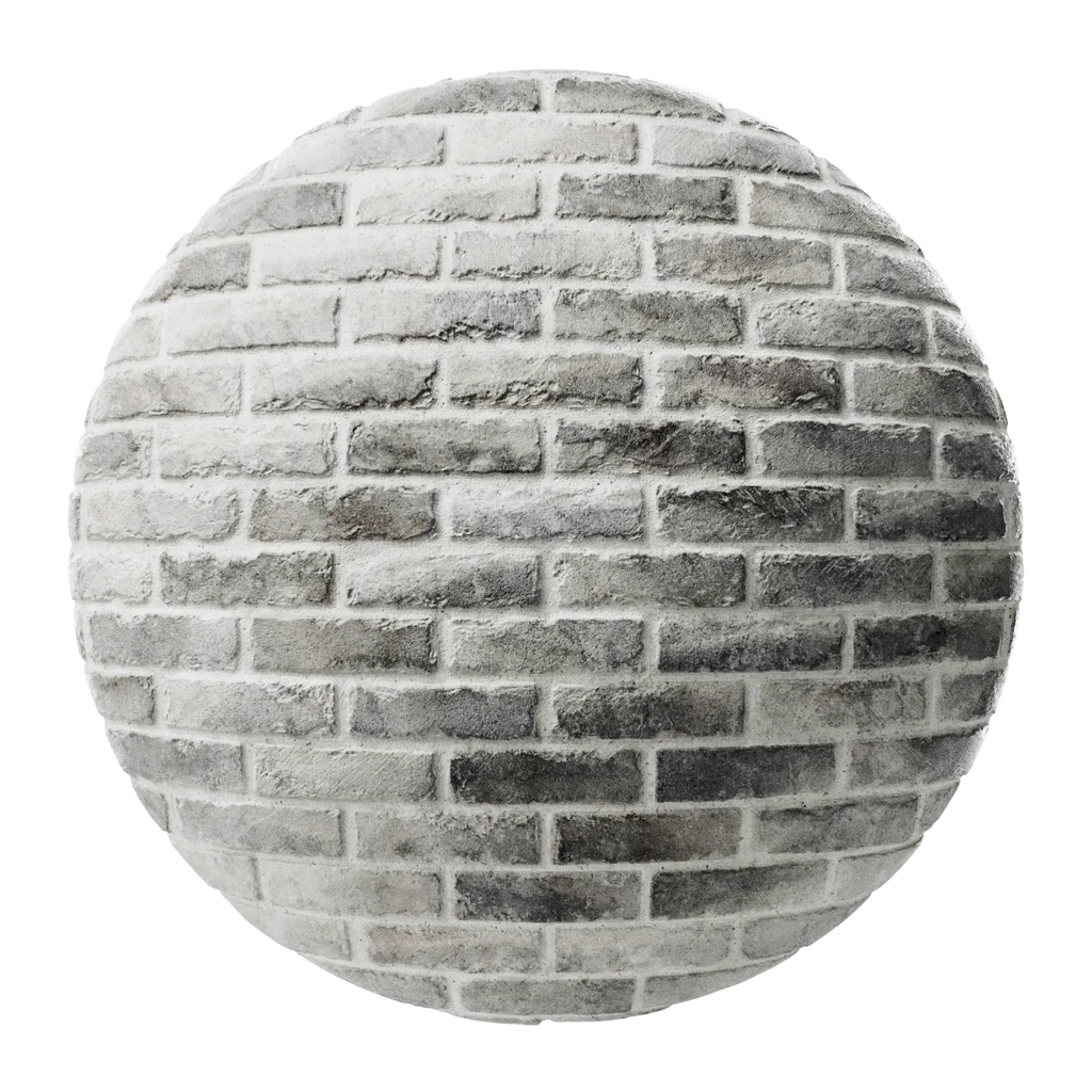Weathered Ash Grey Brick Running Bond PBR Texture - Sphere Swatch Preview | Superellipse