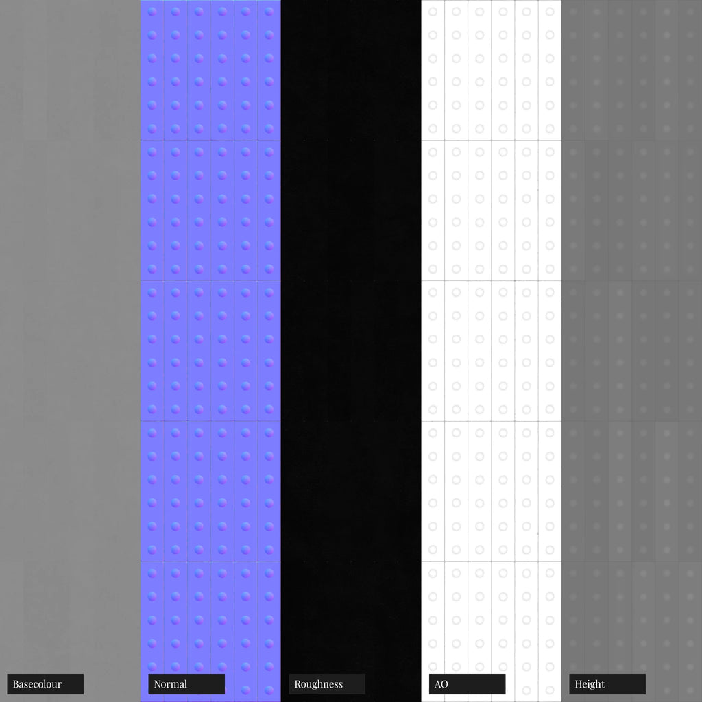 Studded Muted Grey Slim Tile PBR Texture - Example Scene Visualization | Superellipse