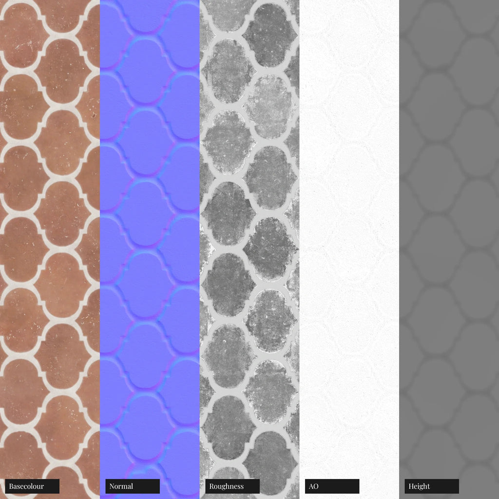 Moroccan Terracotta Lantern Tiles PBR Texture - Example Scene Visualization | Superellipse
