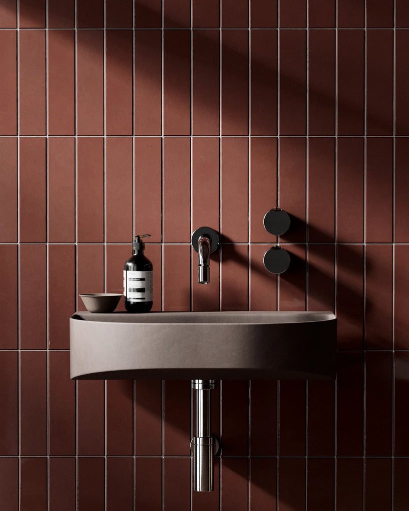 Checkerboard Burnt Sienna Stacked Tile PBR Texture - Example Scene Visualization | Superellipse