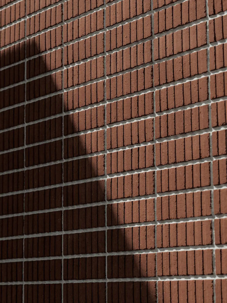 Grooved Red Clay Brick Facade Stack Bond PBR Texture - Example Scene Visualization | Superellipse