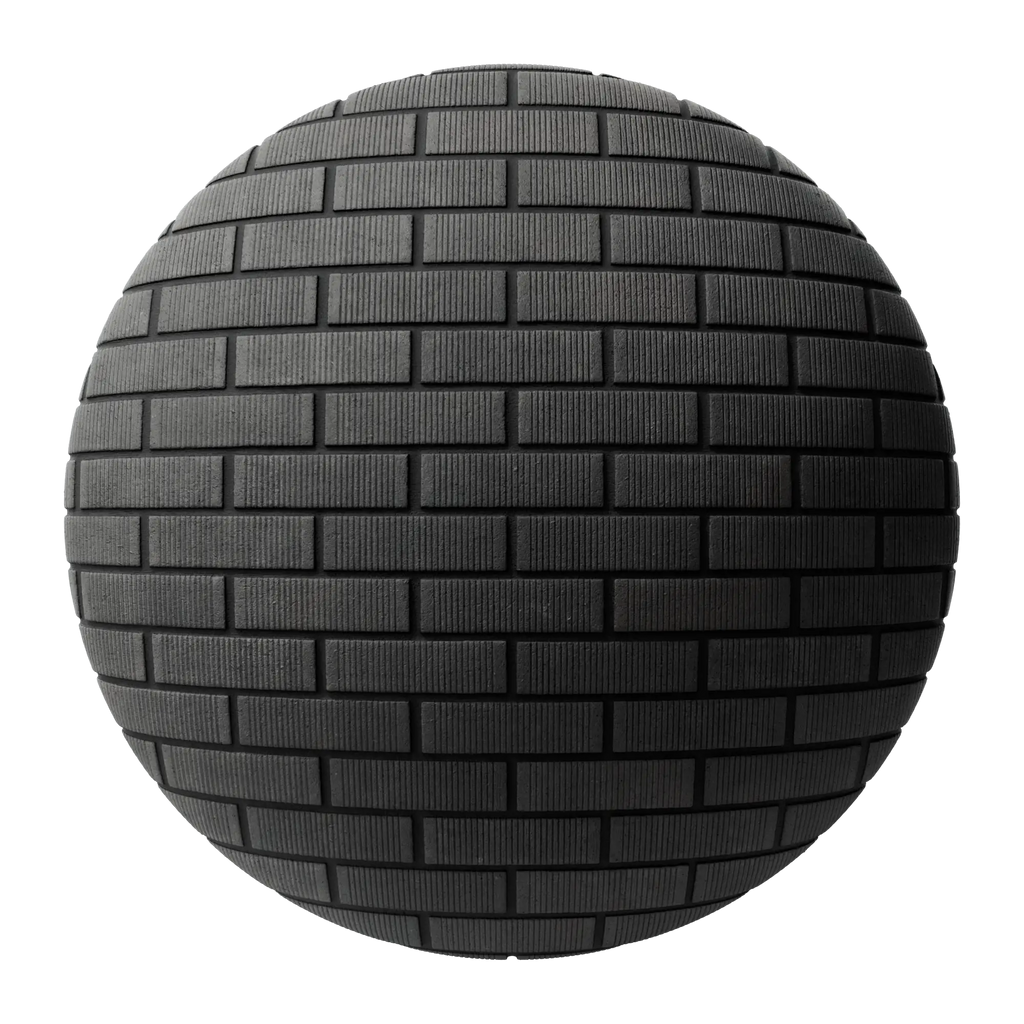 Grooved Dark Ash Brick Running Bond PBR Texture - Sphere Swatch Preview | Superellipse