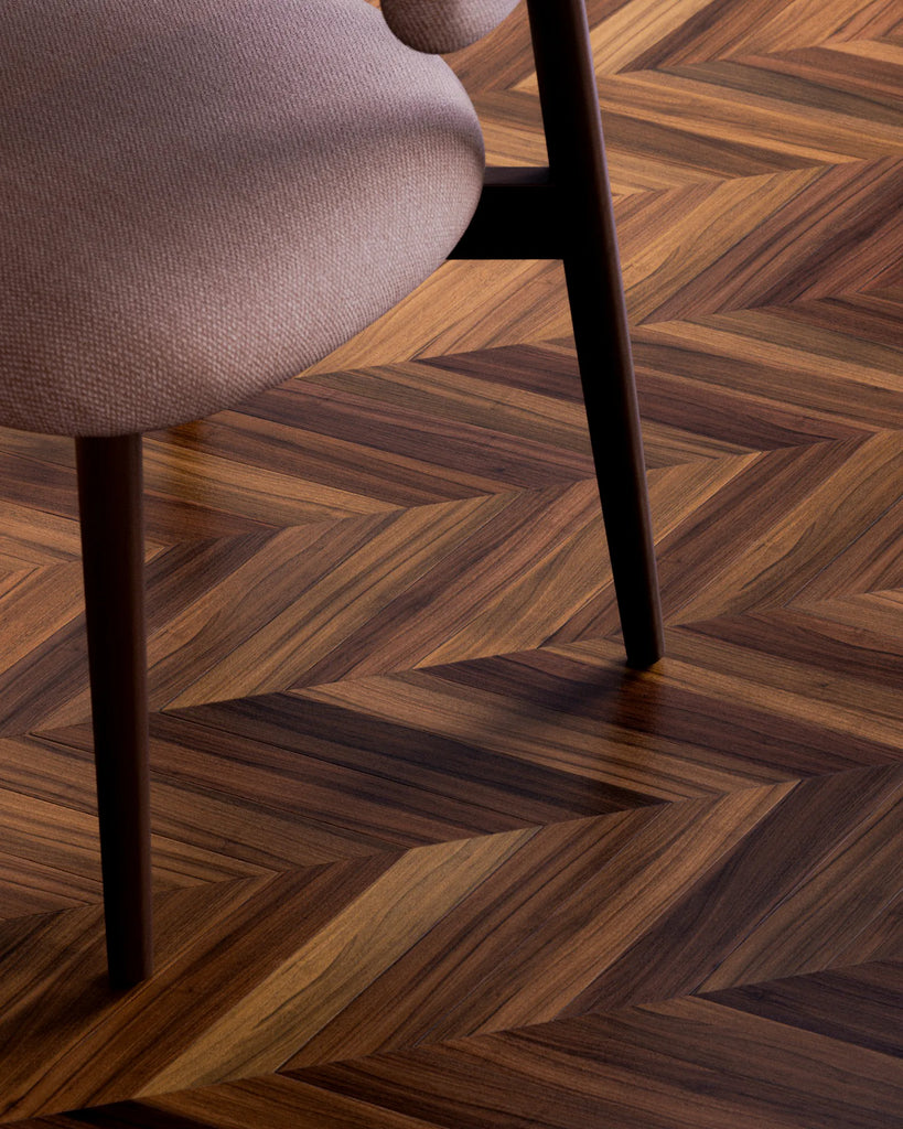 Brazilian Teak Chevron Parquet Wood Floor PBR Texture - Example Scene Visualization | Superellipse